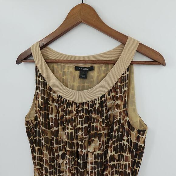 St John Top Women S Brown Animal Print Sleeveless - Picture 12 of 13